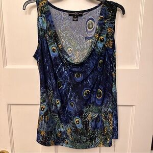 ⭐️ INC International Concepts LG Peacock-Print Draped Cowl Tank